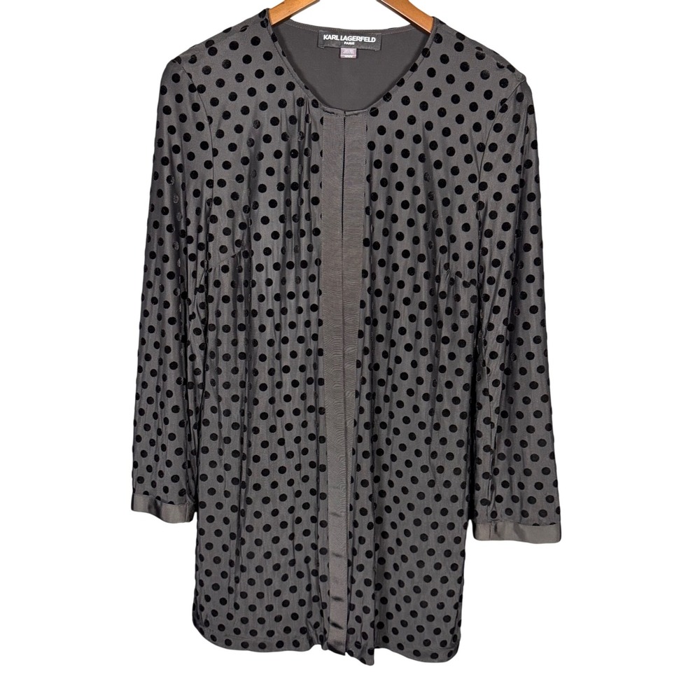 Karl Lagerfeld Paris Black Velvet Polka Dot‎ Jacket Medium Office Holiday Party
